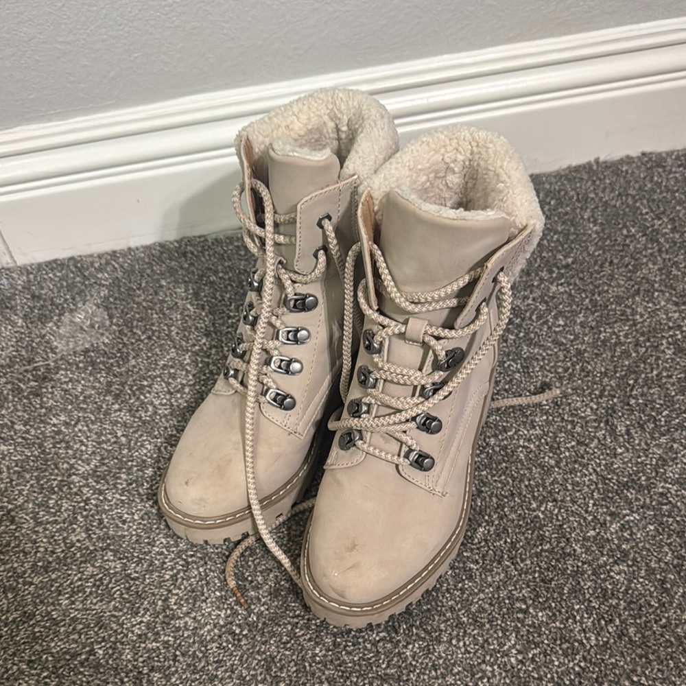 Women's Beige Lace-Up Boots